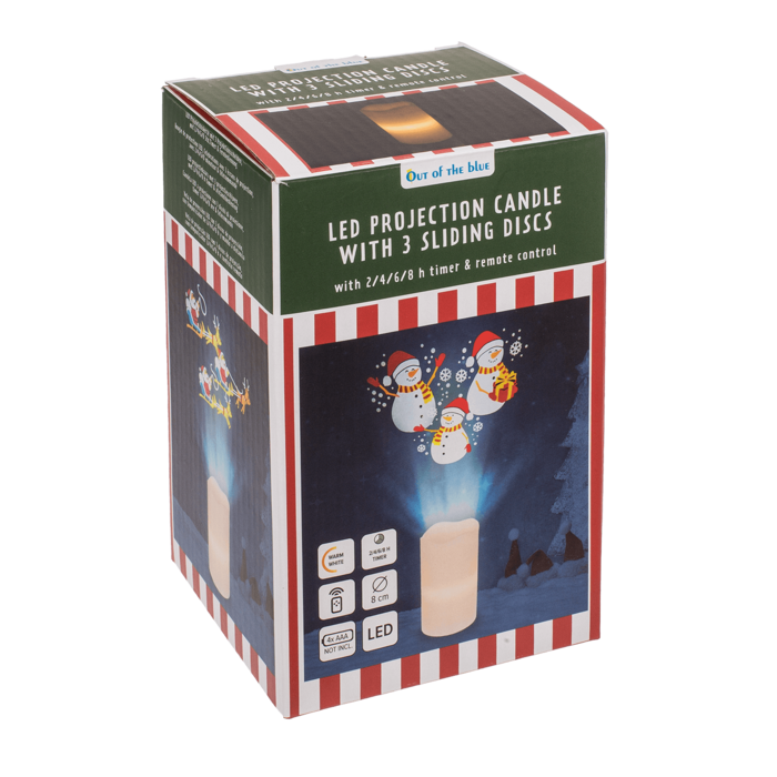 LED-kaarsprojector, Kerstmis, 8 x 15 cm sneeuwpop rendier arreslee