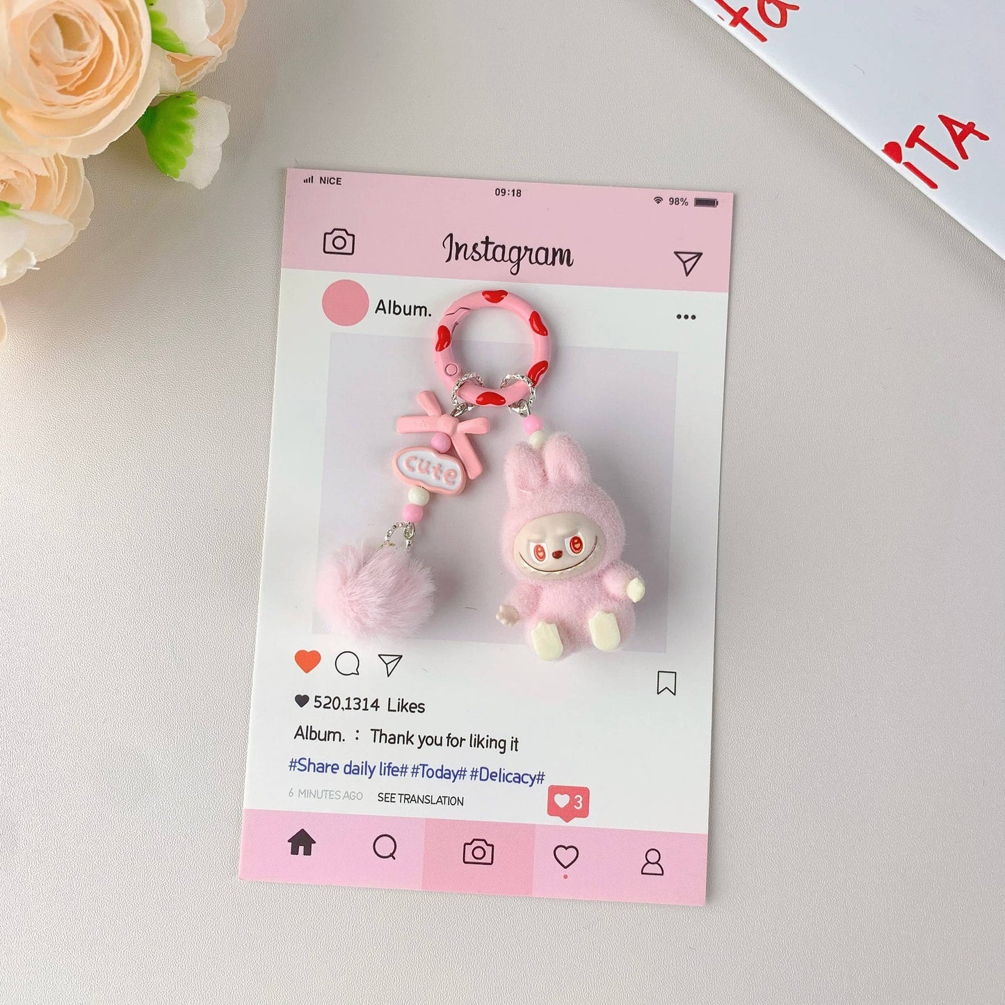 Schattige Sleutelhanger voor jong en aud, Auto Sleutel Accessoire: Roze